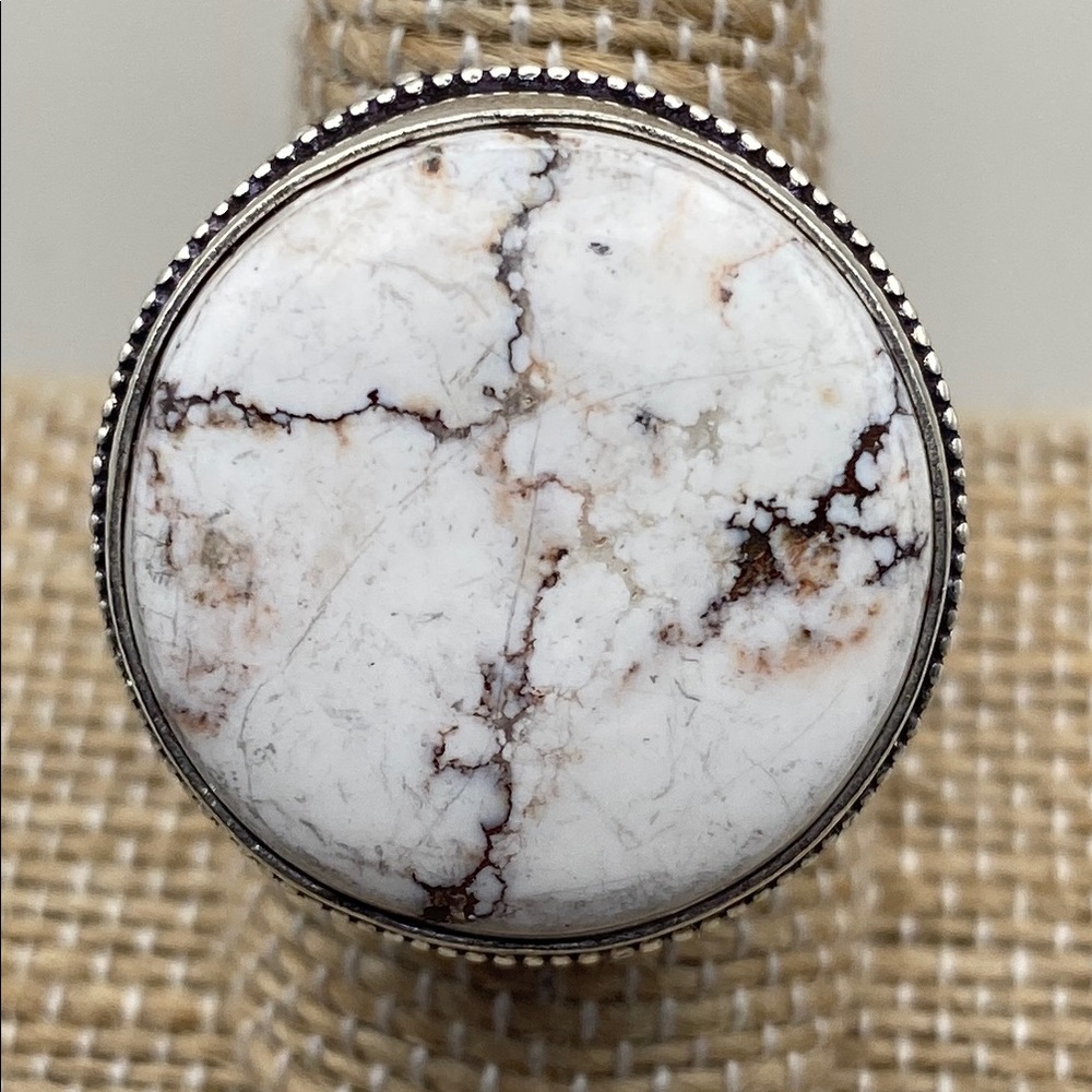 New Wild Horse Jasper Stone Vintage Style Silver Overlay Ring Size 8.75 - 9